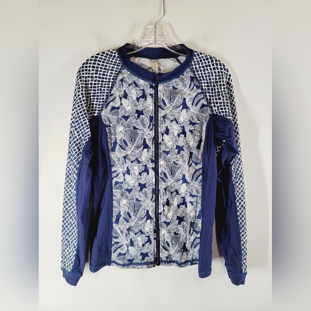 Helen Jon Blue Patterned Surf Shirt, Size Large